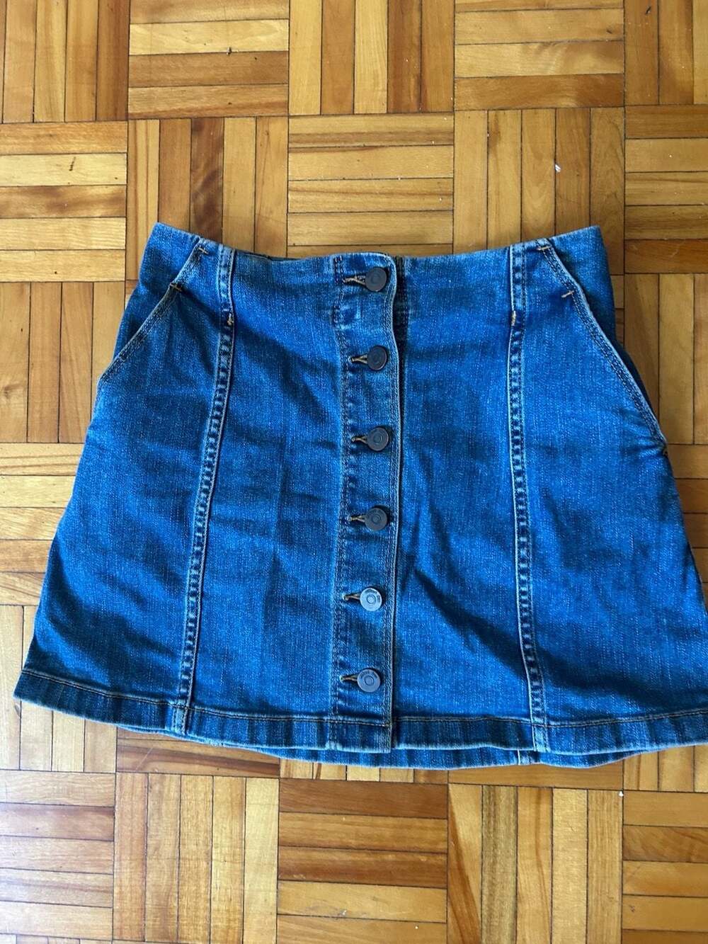 Wilfred Free Denim Button-Front Mini Skirt